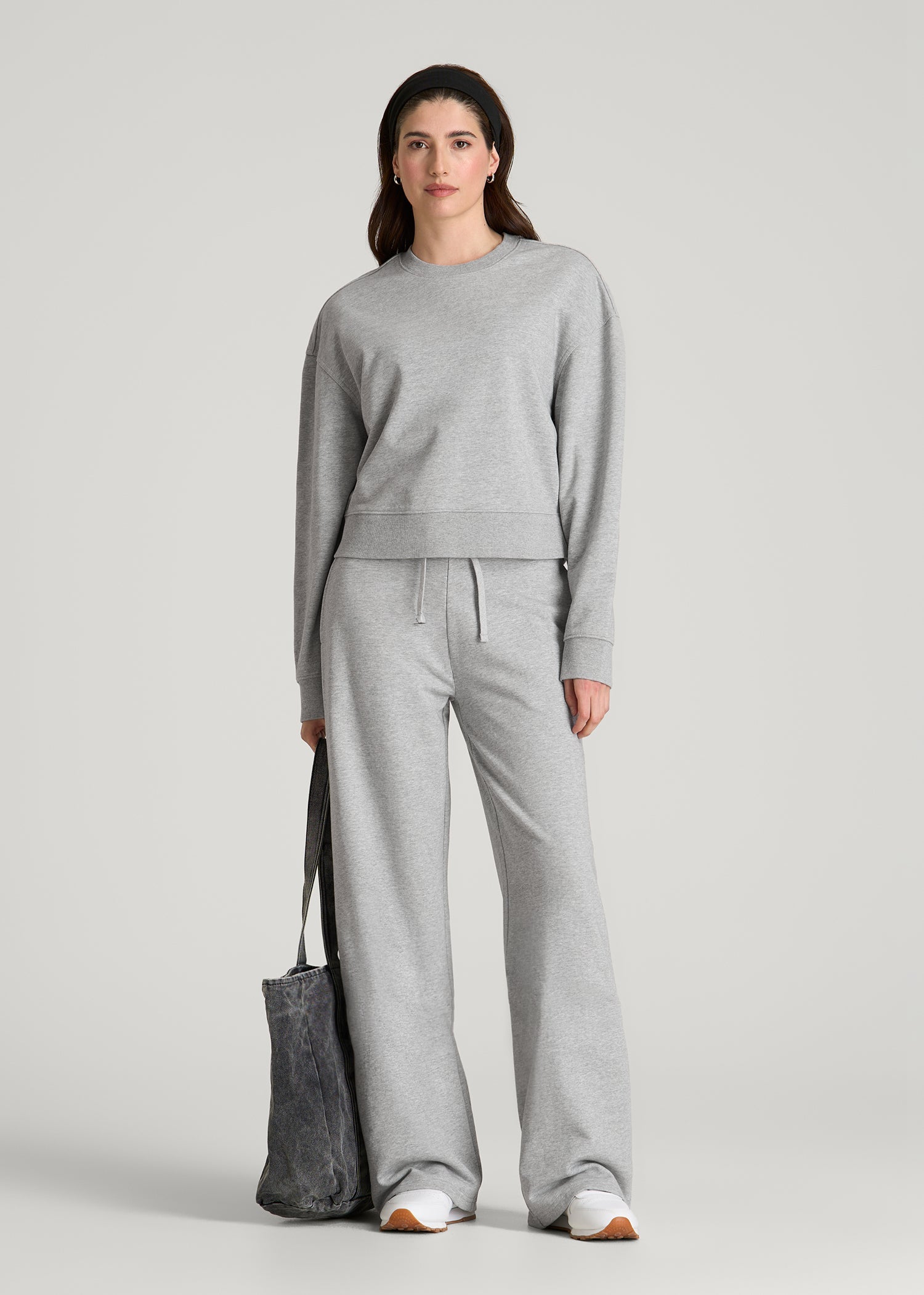 American Tall Women Everyday Terry Midrise Wide Leg Pants for Tall Women in Grey Mix
