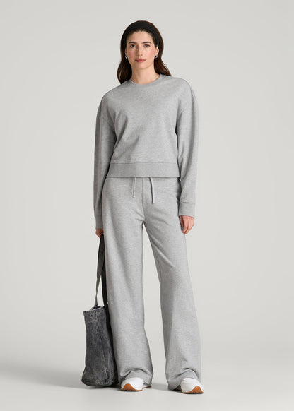 American Tall Women Everyday Terry Midrise Wide Leg Pants for Tall Women in Grey Mix