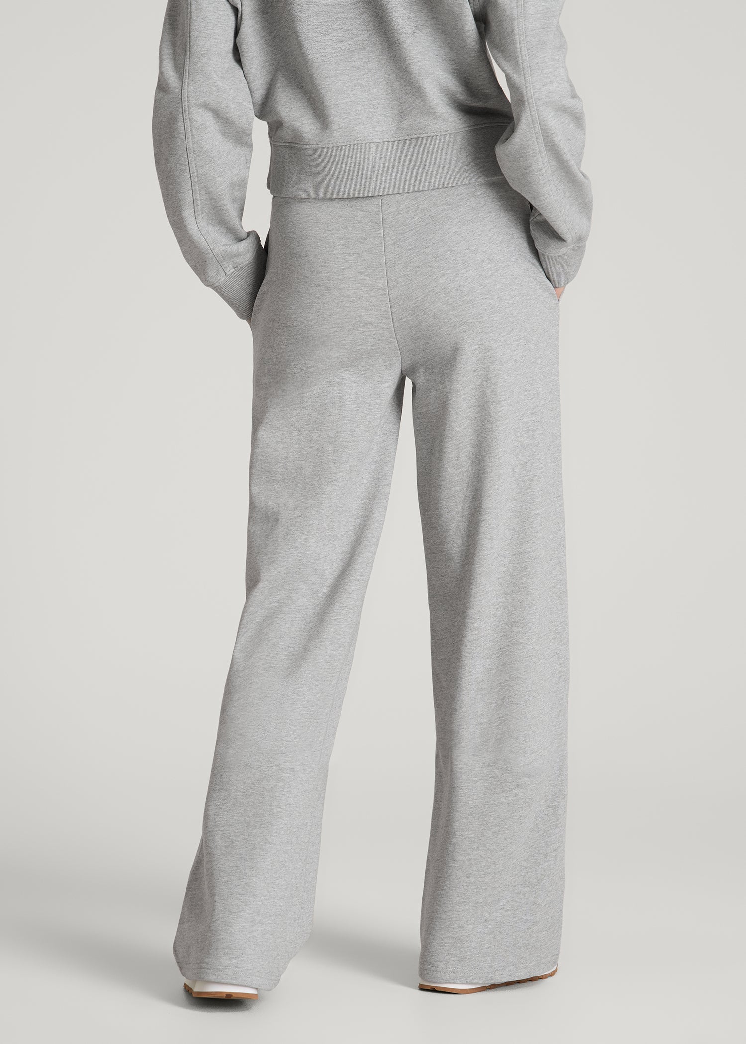 American Tall Women Everyday Terry Midrise Wide Leg Pants for Tall Women in Grey Mix
