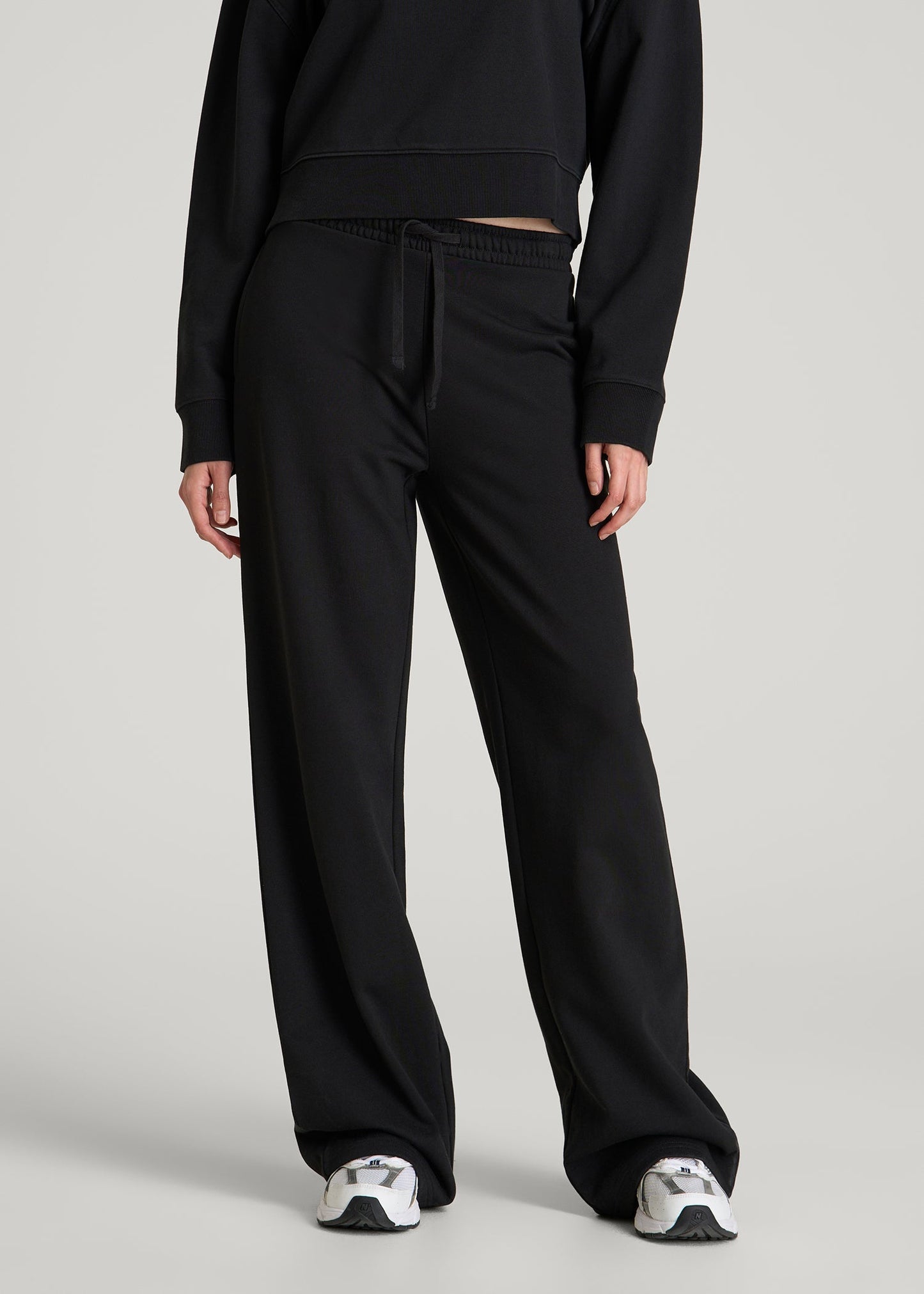 American Tall Women Everyday Terry Midrise Wide Leg Pants for Tall Women in Black