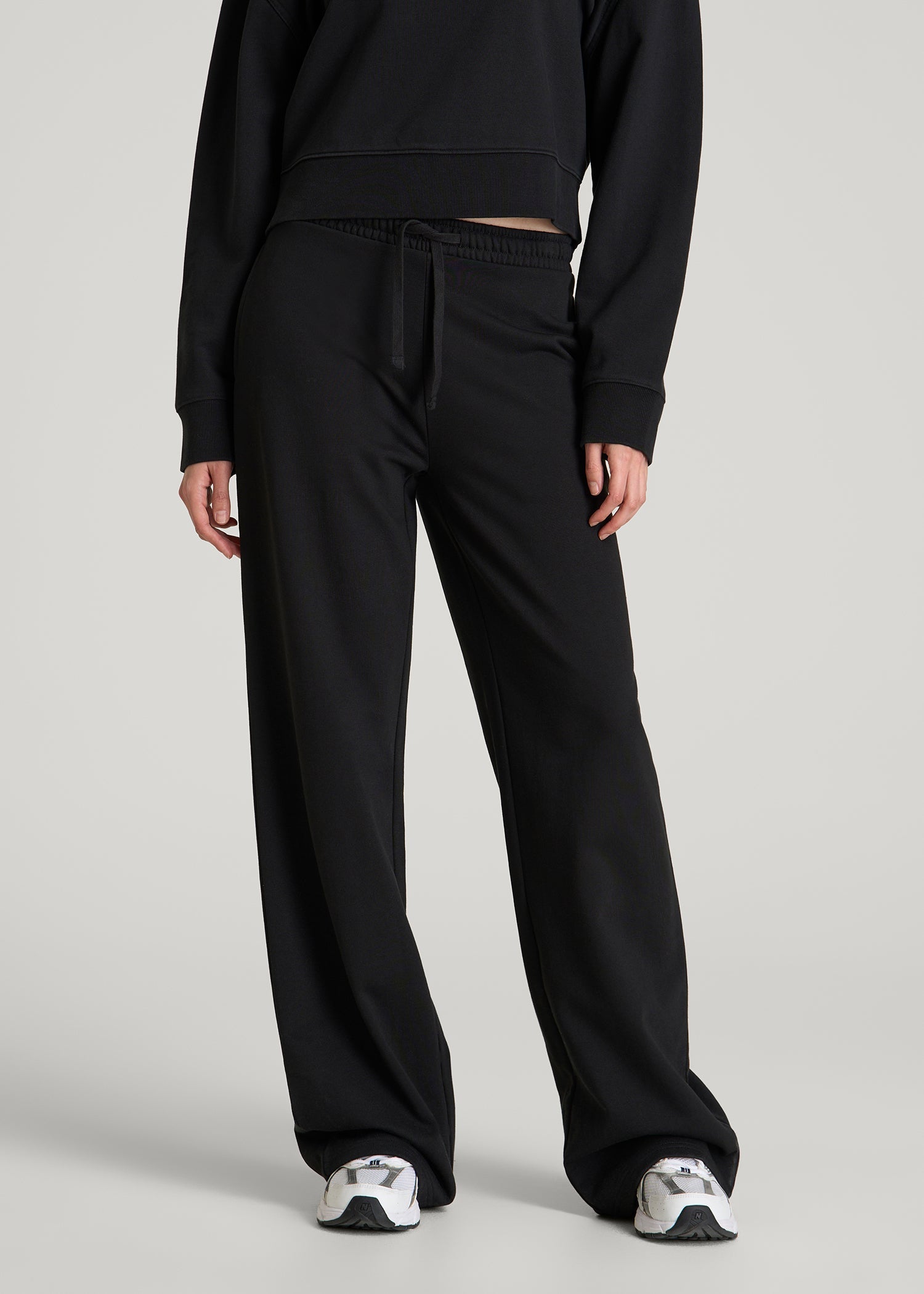 American Tall Women Everyday Terry Midrise Wide Leg Pants for Tall Women in Black