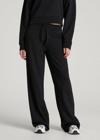 American Tall Women Everyday Terry Midrise Wide Leg Pants for Tall Women in Black