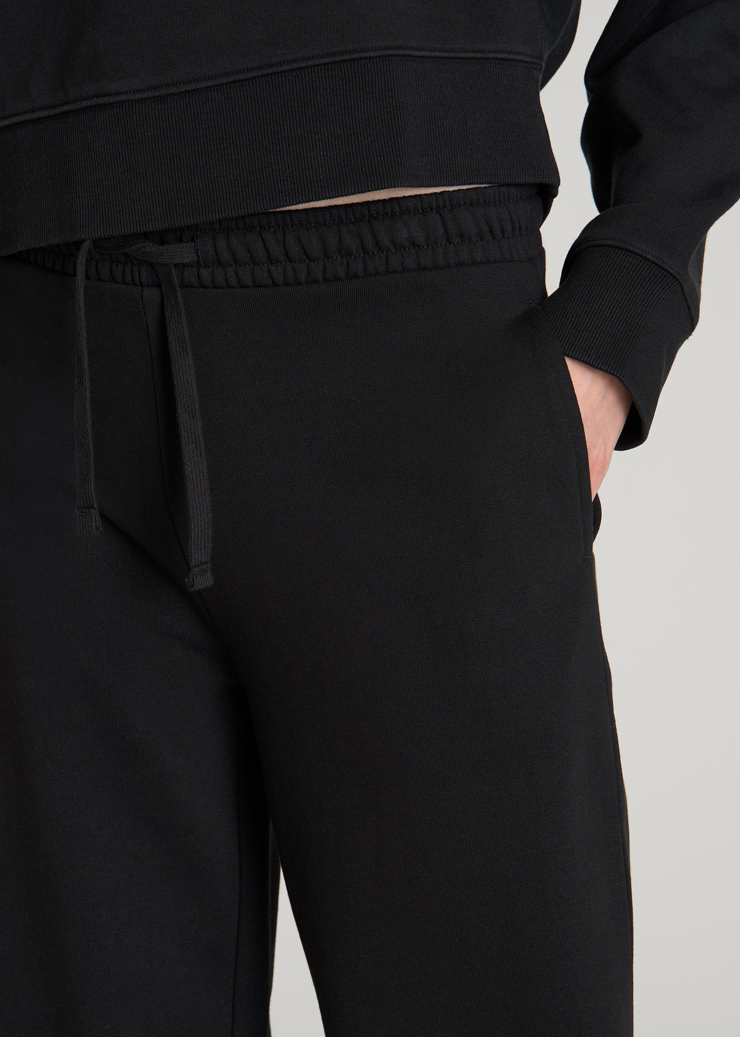 American Tall Women Everyday Terry Midrise Wide Leg Pants for Tall Women in Black