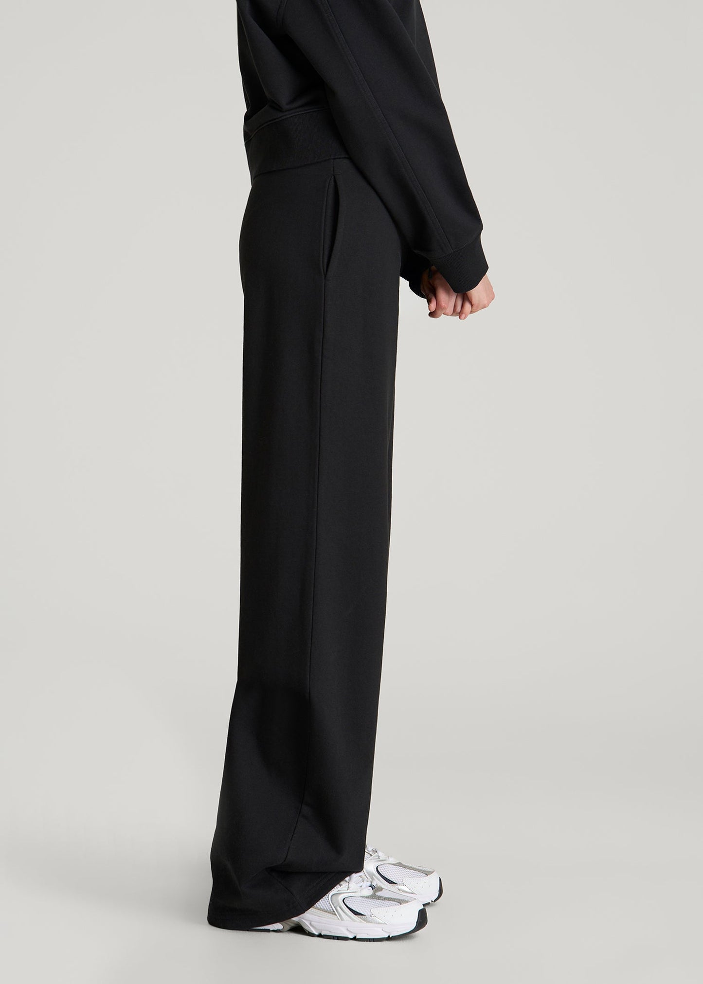American Tall Women Everyday Terry Midrise Wide Leg Pants for Tall Women in Black