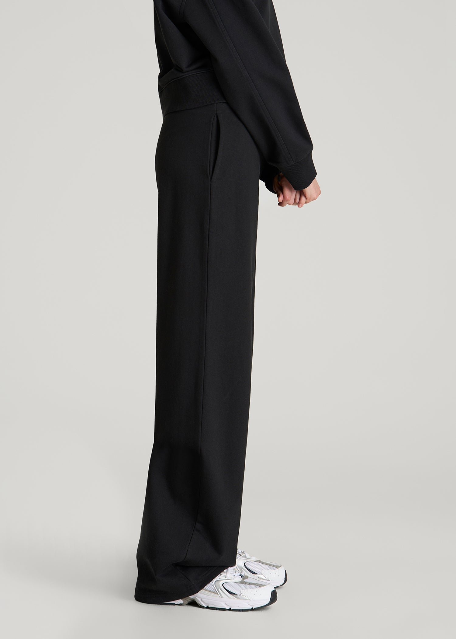 American Tall Women Everyday Terry Midrise Wide Leg Pants for Tall Women in Black