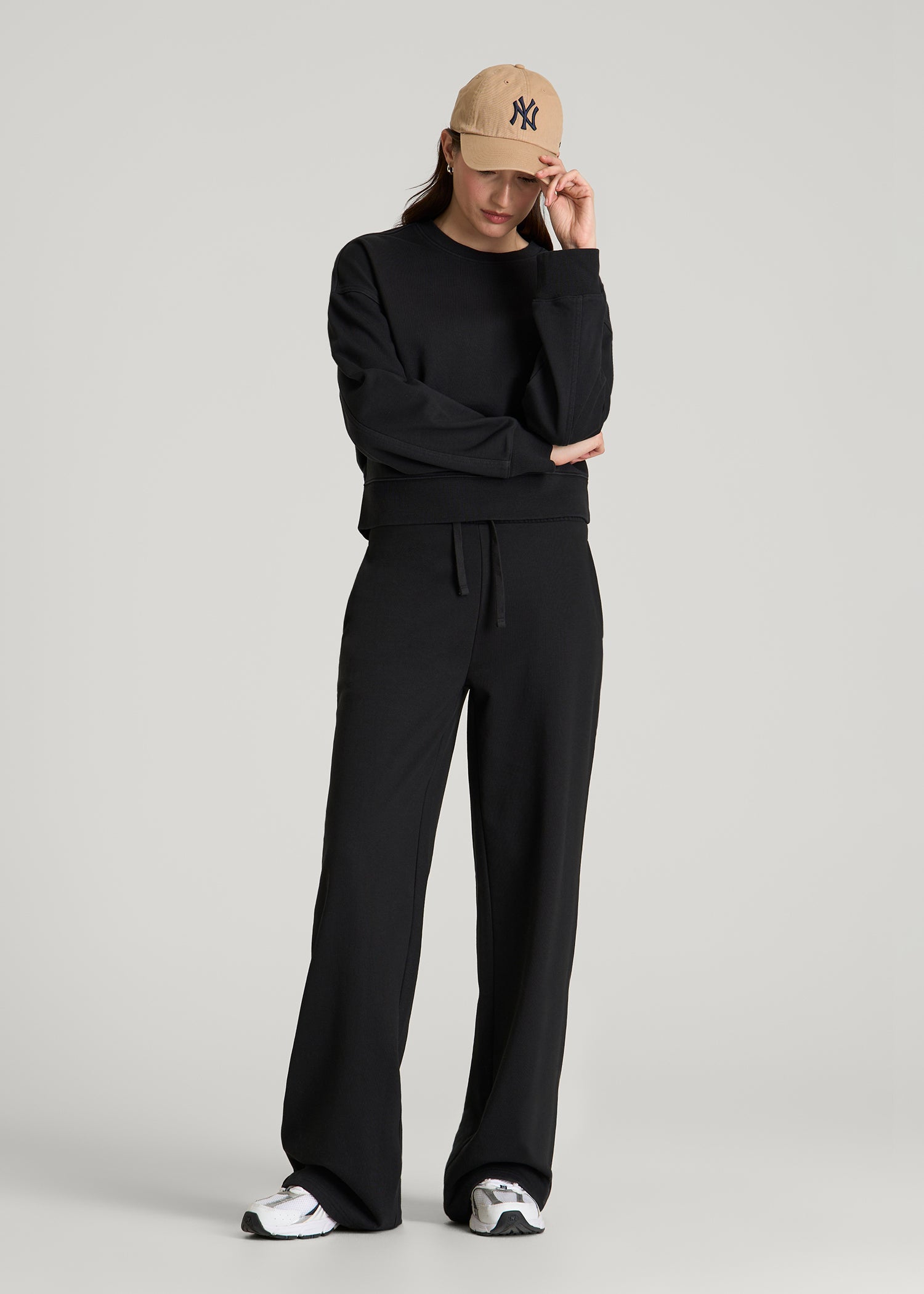 American Tall Women Everyday Terry Midrise Wide Leg Pants for Tall Women in Black