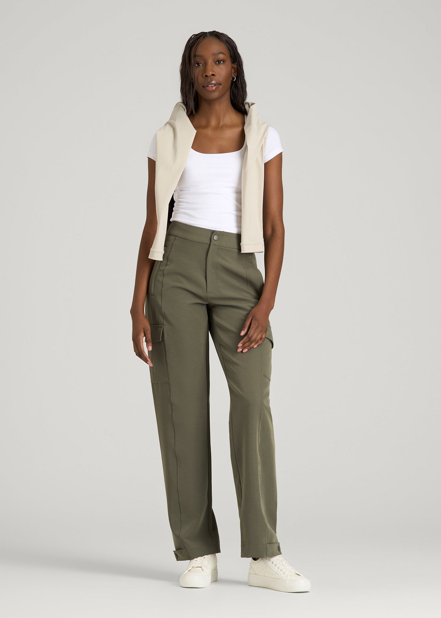 American Tall Women Traveler Cargo Pant for Tall Women in Olive