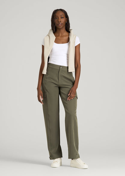 American Tall Women Traveler Cargo Pant for Tall Women in Olive