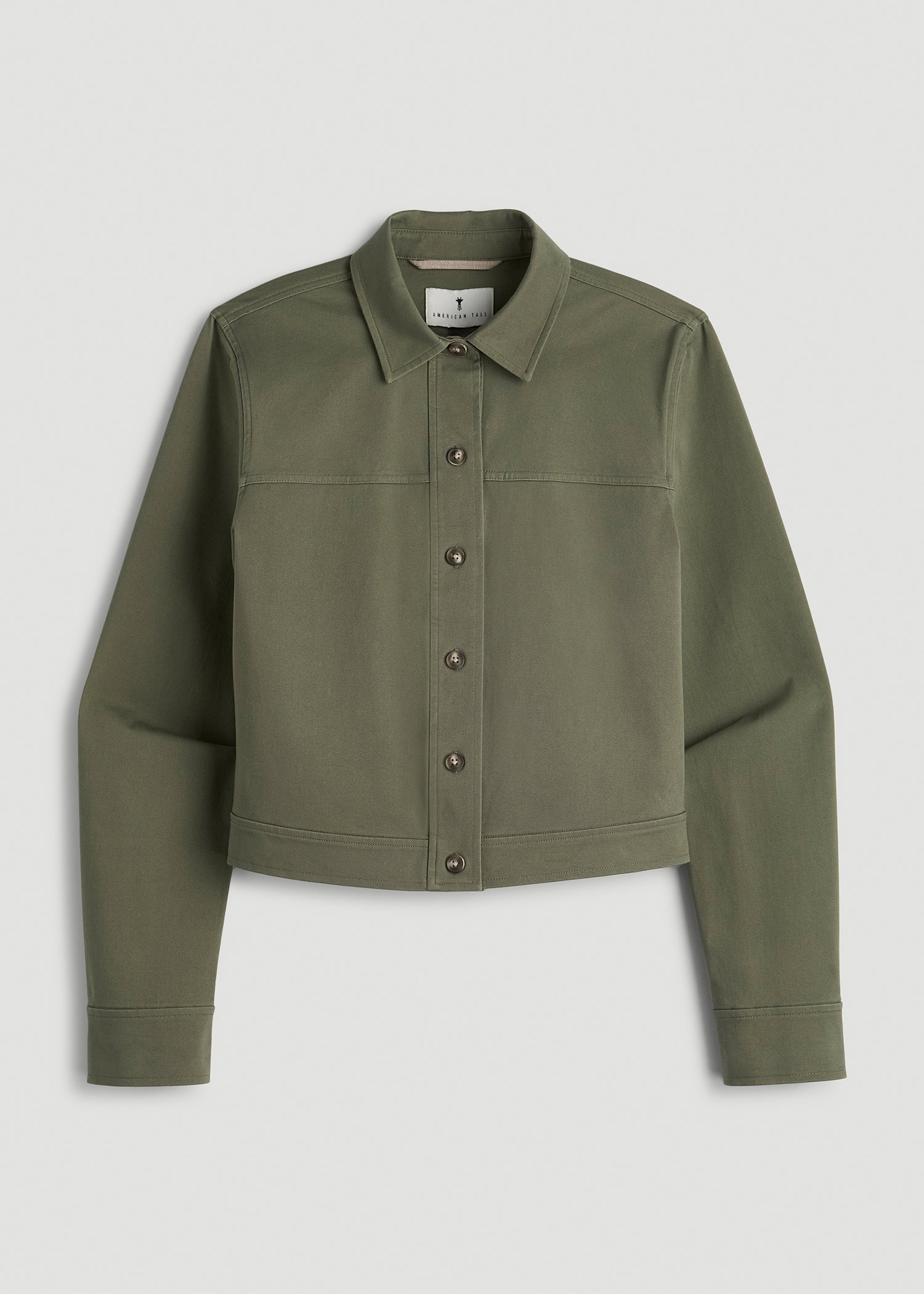 American Tall Women Stretch Commuter Military Cropped Cargo Jacket for Tall Women in Olive