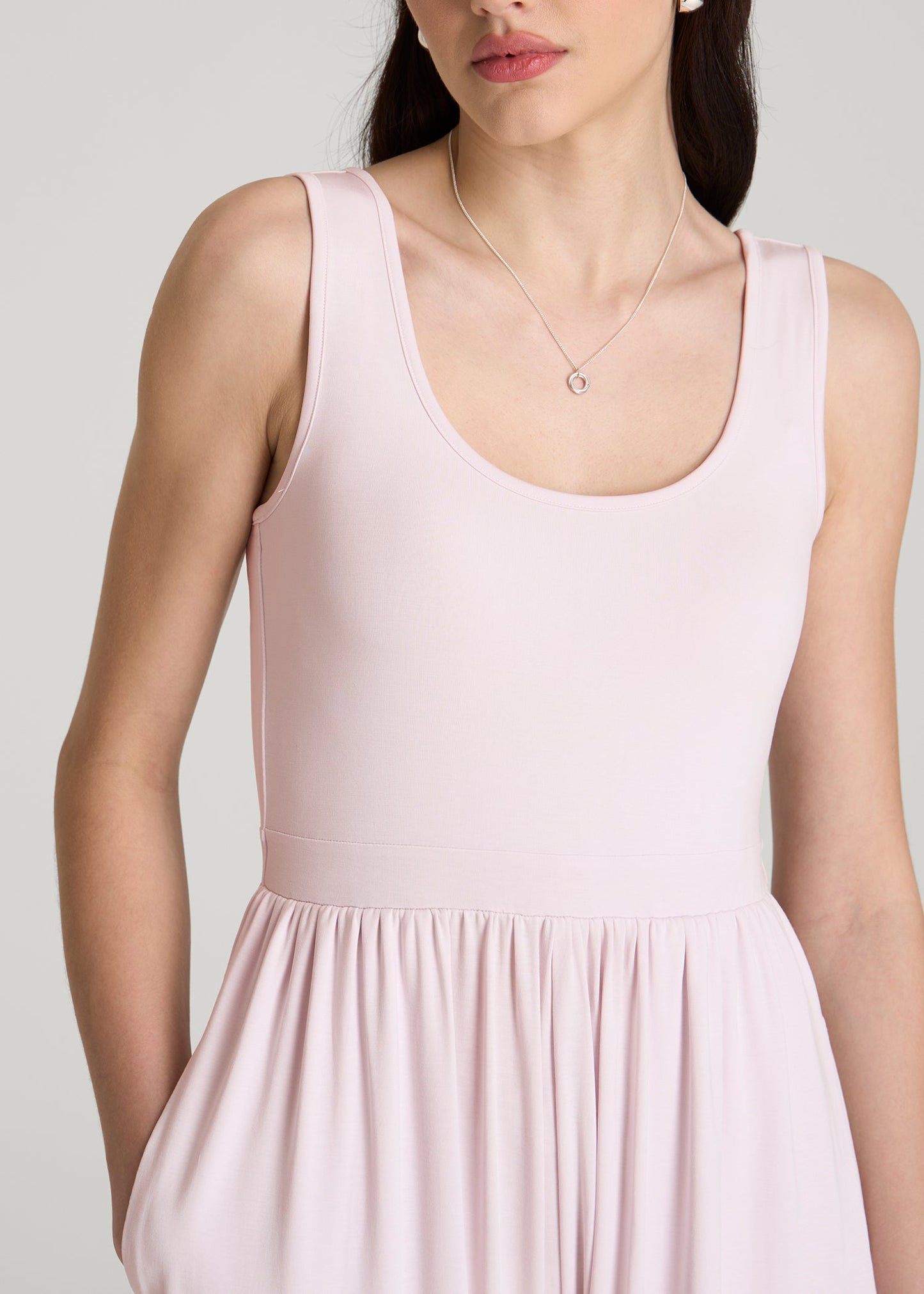 American Tall Women Jersey Tank wide leg jumpsuit with pockets for Tall Women in Grey Lilac