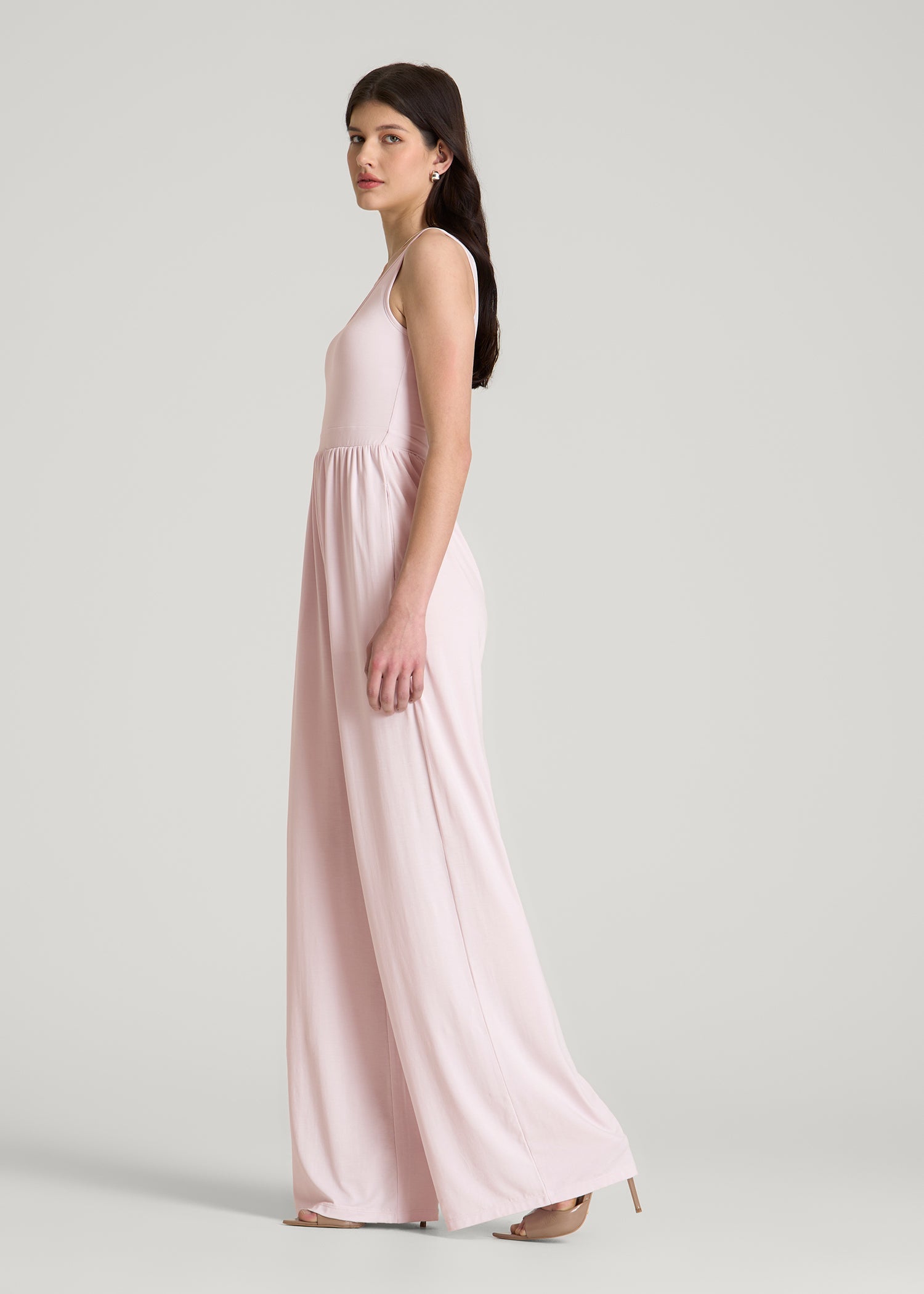 American Tall Women Jersey Tank wide leg jumpsuit with pockets for Tall Women in Grey Lilac