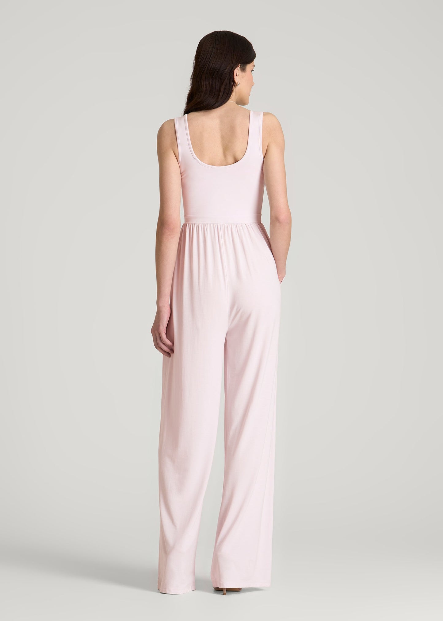 American Tall Women Jersey Tank wide leg jumpsuit with pockets for Tall Women in Grey Lilac