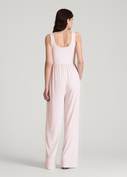 American Tall Women Jersey Tank wide leg jumpsuit with pockets for Tall Women in Grey Lilac