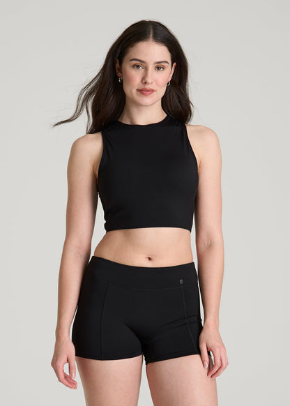 American Tall Women Cropped Swim Tank for Tall Women in Deep Black