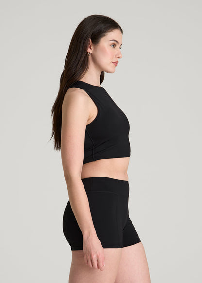 American Tall Women Cropped Swim Tank for Tall Women in Deep Black