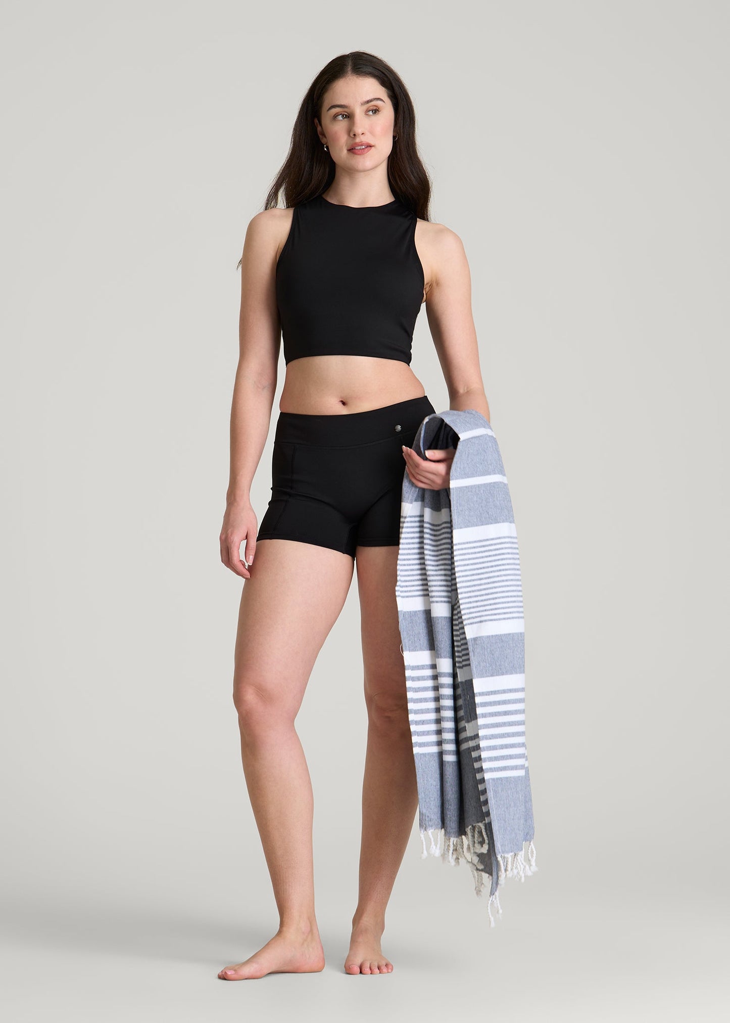 American Tall Women Cropped Swim Tank for Tall Women in Deep Black