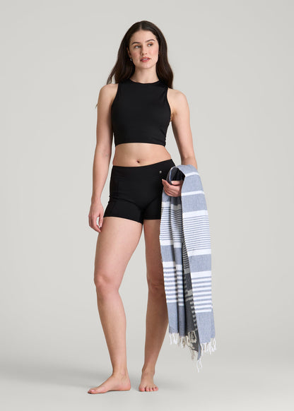 American Tall Women Cropped Swim Tank for Tall Women in Deep Black