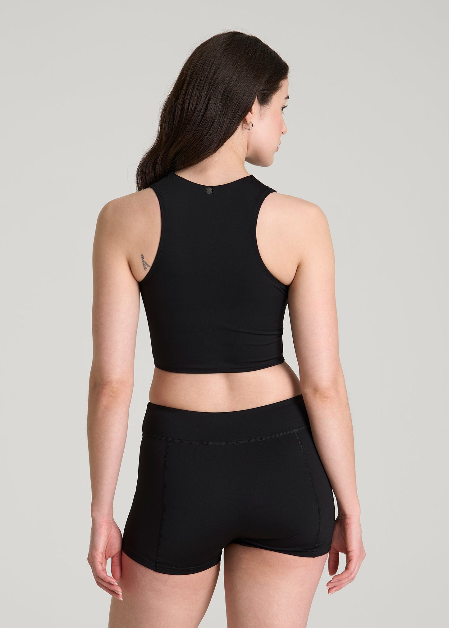 American Tall Women Cropped Swim Tank for Tall Women in Deep Black