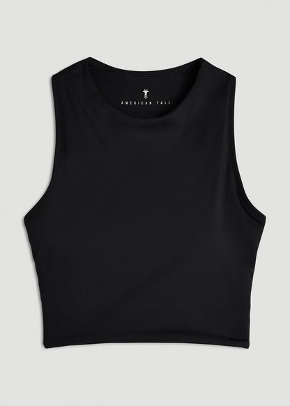 American Tall Women Cropped Swim Tank for Tall Women in Deep Black