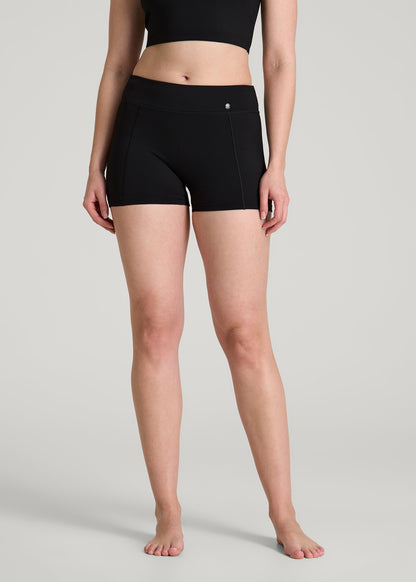 American Tall Women Fitted Hybrid Shorts for Tall Women in Deep Black
