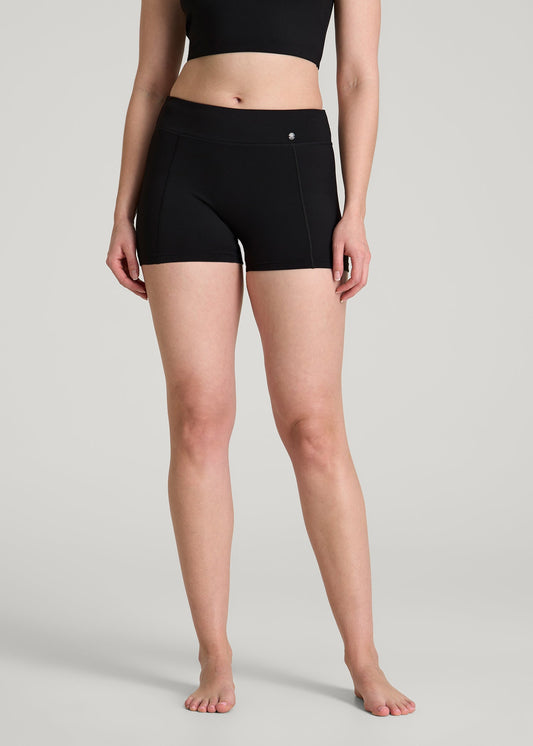 American Tall Women Fitted Hybrid Shorts for Tall Women in Deep Black