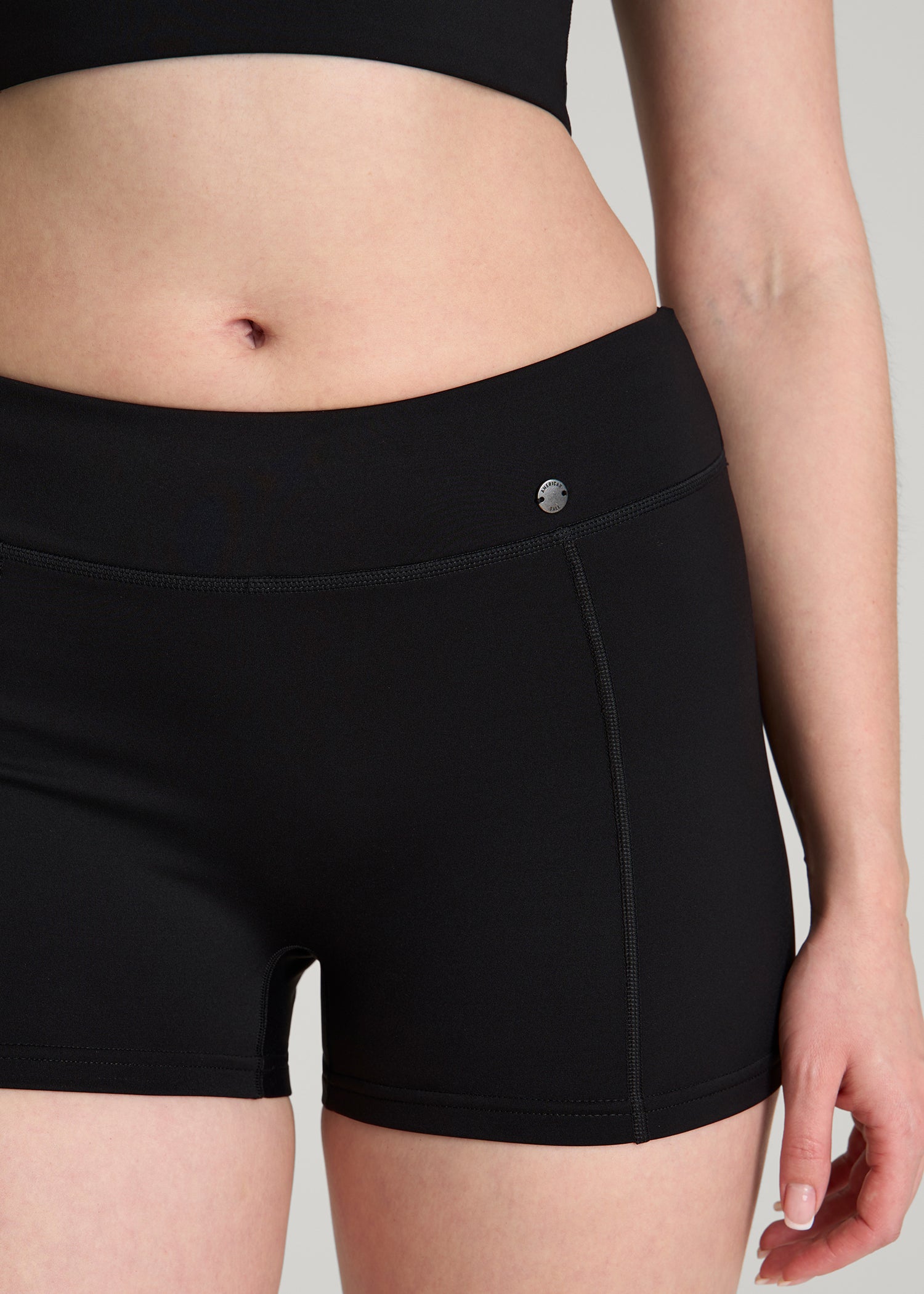 American Tall Women Fitted Hybrid Shorts for Tall Women in Deep Black