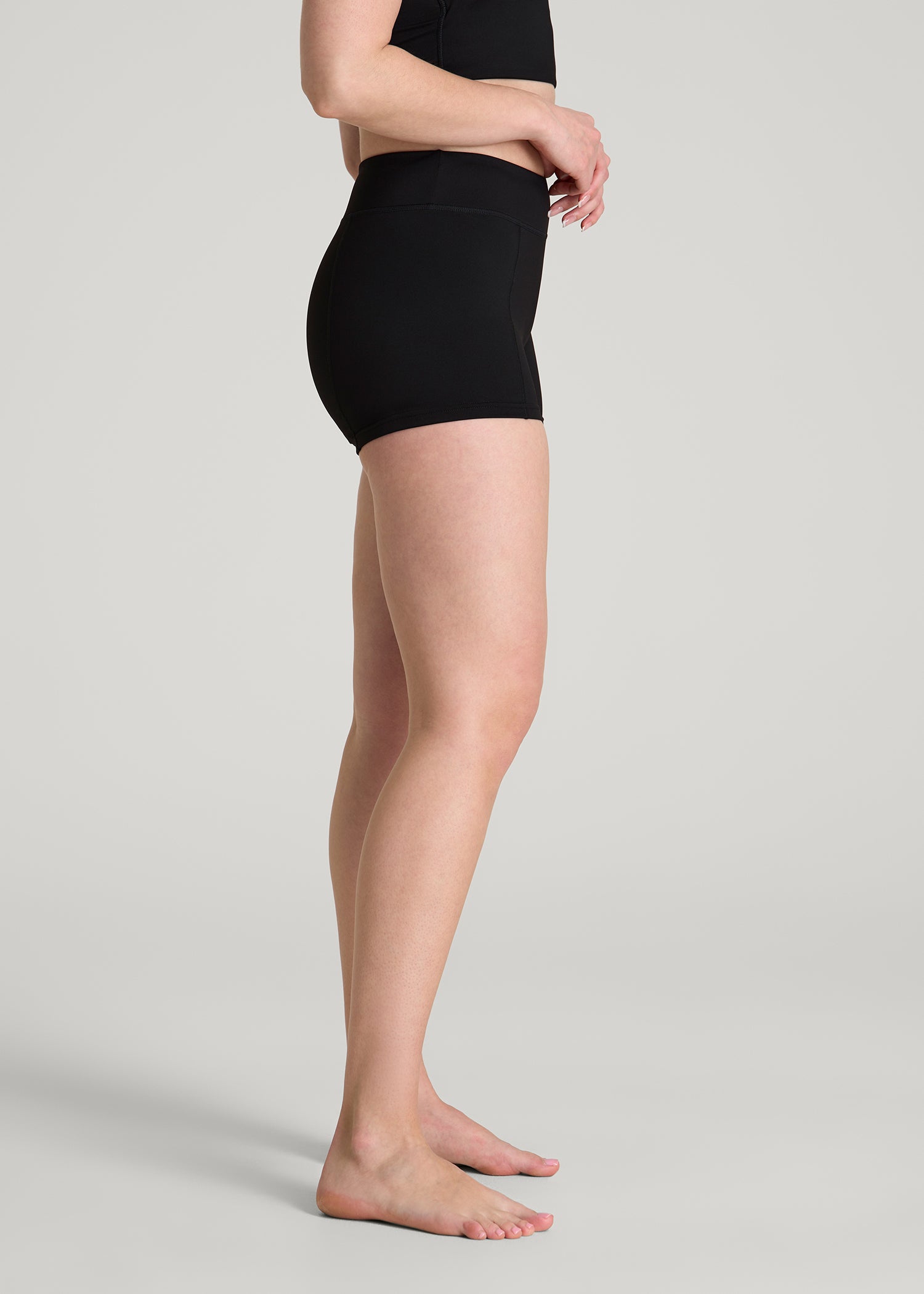 American Tall Women Fitted Hybrid Shorts for Tall Women in Deep Black