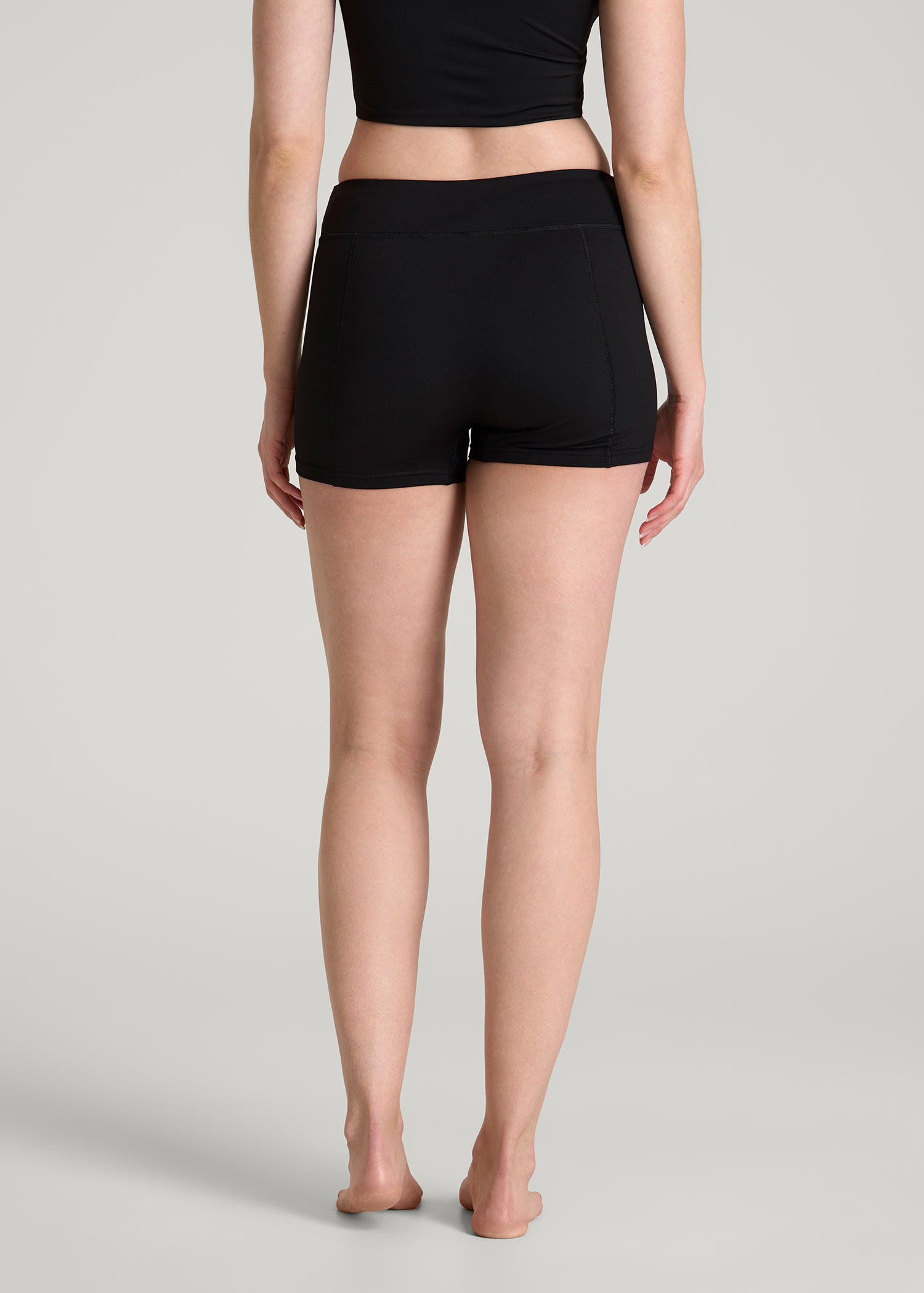 American Tall Women Fitted Hybrid Shorts for Tall Women in Deep Black