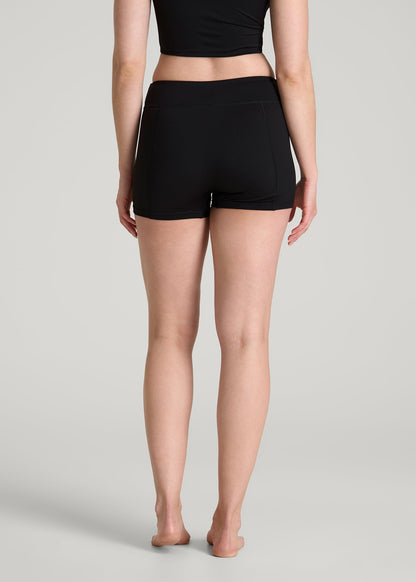 American Tall Women Fitted Hybrid Shorts for Tall Women in Deep Black