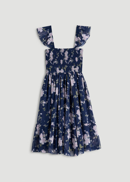 American Tall Women Chiffon Mini Gumdrop Dress for Tall Women in Dark Navy Floral