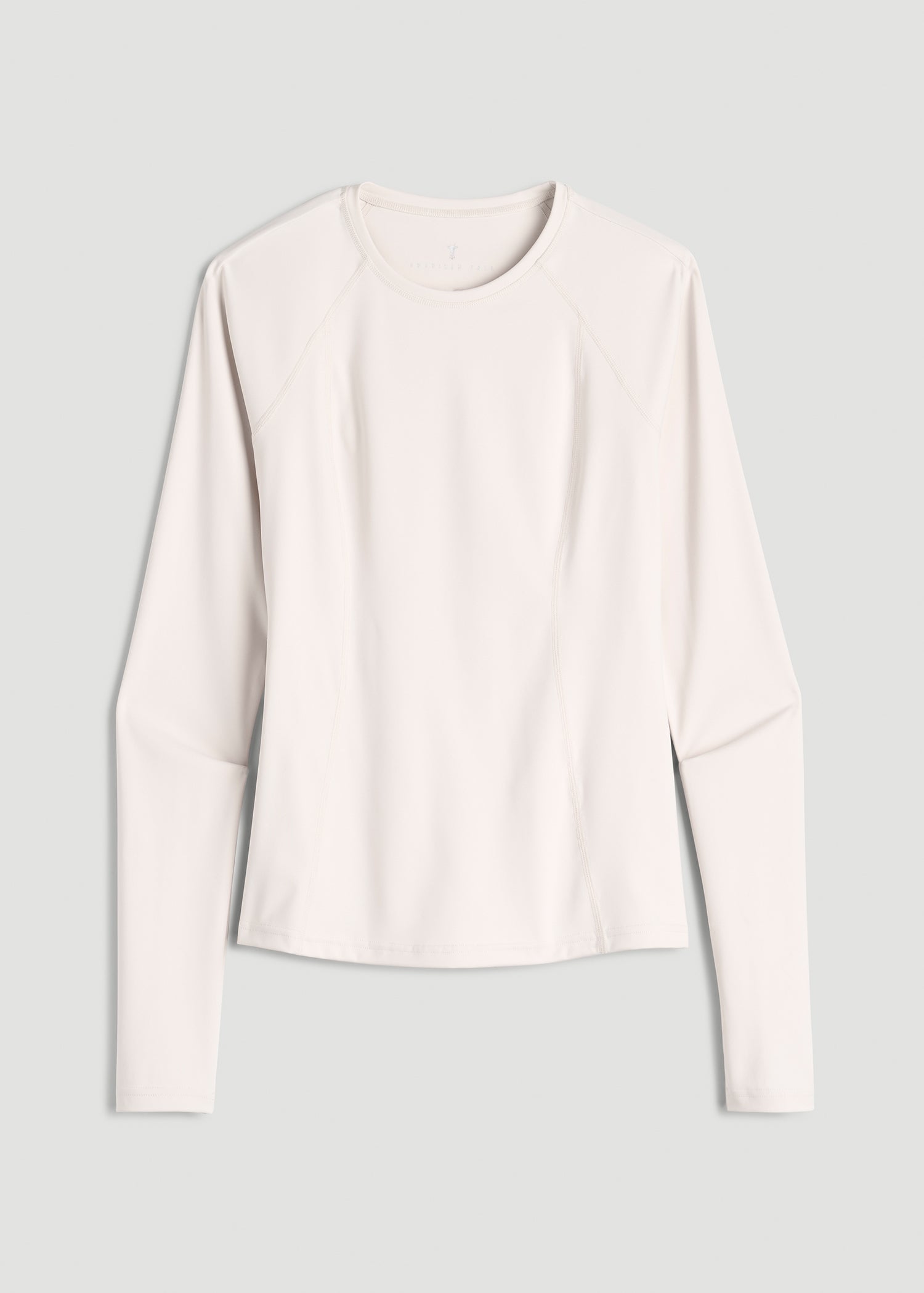 American Tall Women Long Sleeve Crewneck Rashguard for Tall Women in White Sand