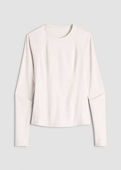 American Tall Women Long Sleeve Crewneck Rashguard for Tall Women in White Sand