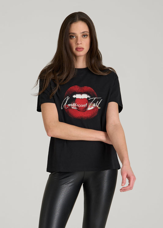 American Tall Women Black Cherry Lips Graphic Tee for Tall Women in Black