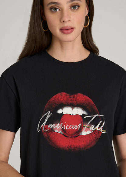 American Tall Women Black Cherry Lips Graphic Tee for Tall Women in Black