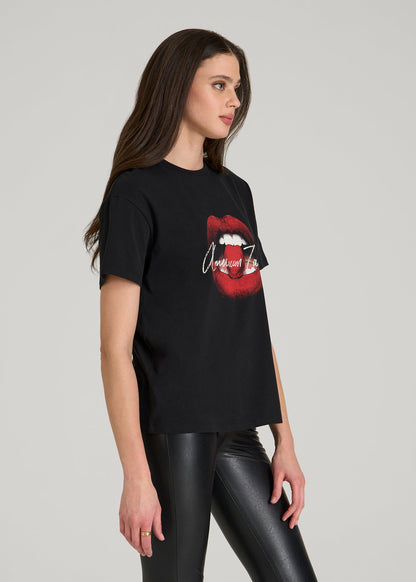 American Tall Women Black Cherry Lips Graphic Tee for Tall Women in Black