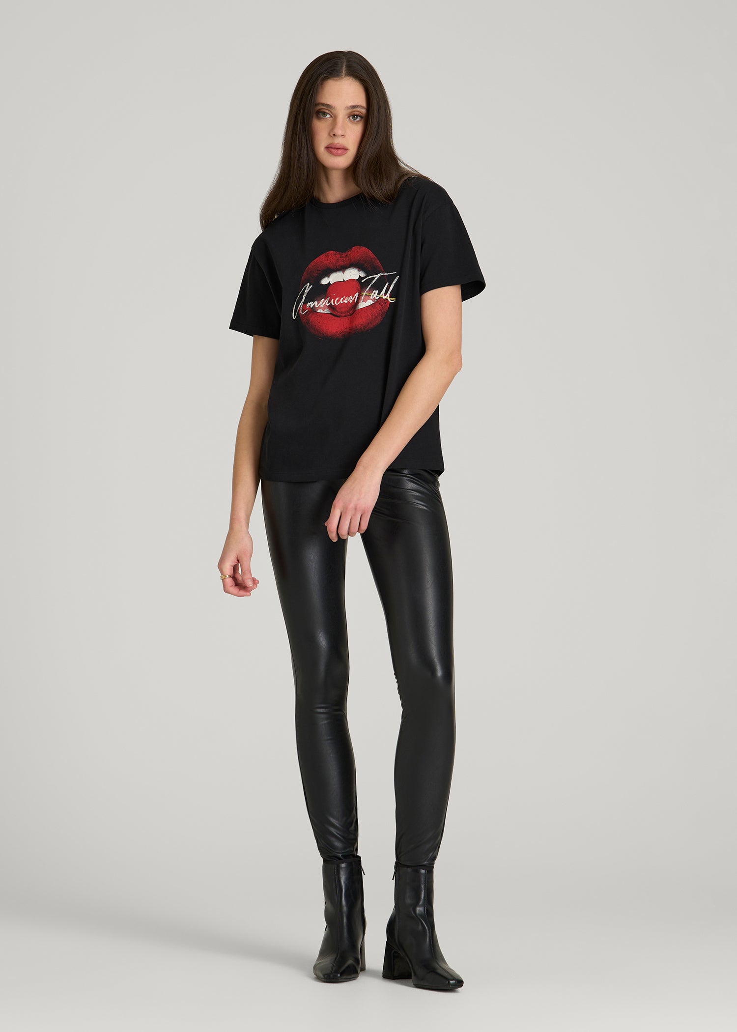American Tall Women Black Cherry Lips Graphic Tee for Tall Women in Black