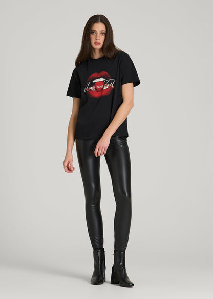 American Tall Women Black Cherry Lips Graphic Tee for Tall Women in Black