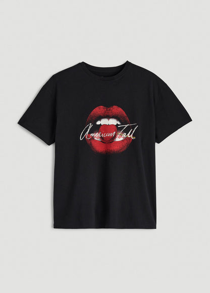 American Tall Women Black Cherry Lips Graphic Tee for Tall Women in Black