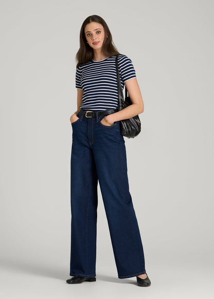 American Tall Women Cropped Knit Tee for Tall Women in Bold Navy Stripe