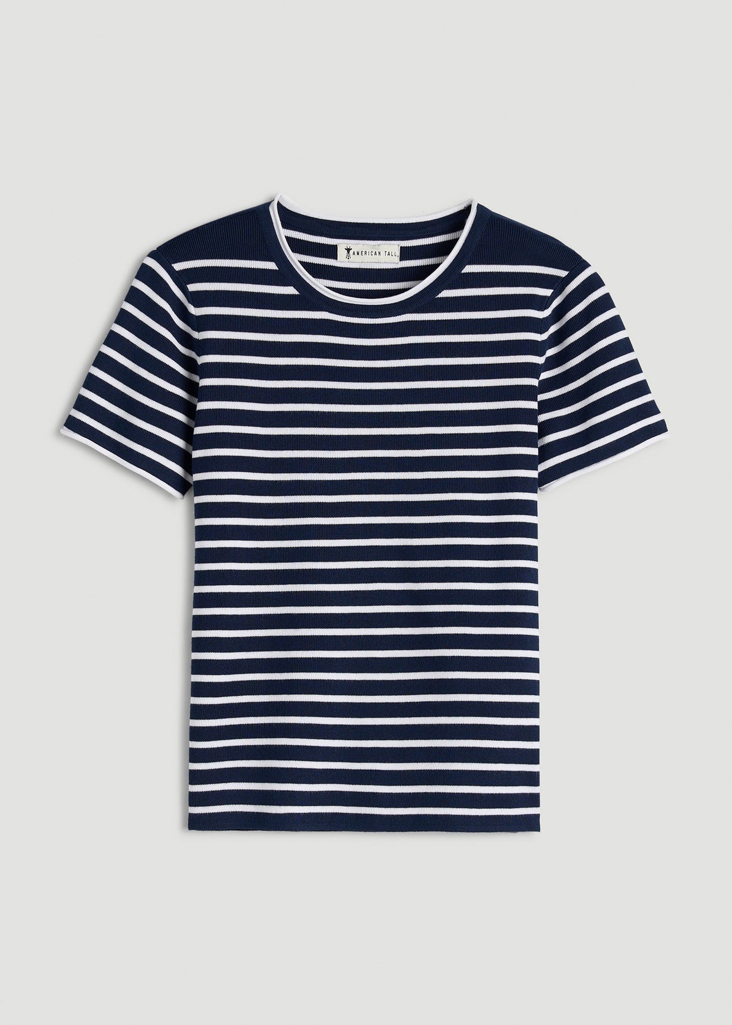 American Tall Women Cropped Knit Tee for Tall Women in Bold Navy Stripe