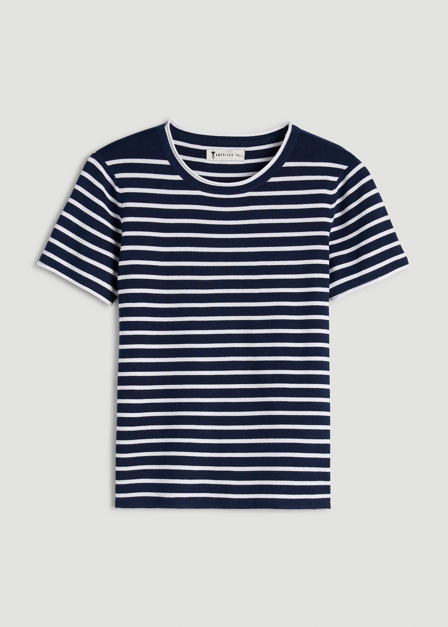American Tall Women Cropped Knit Tee for Tall Women in Bold Navy Stripe
