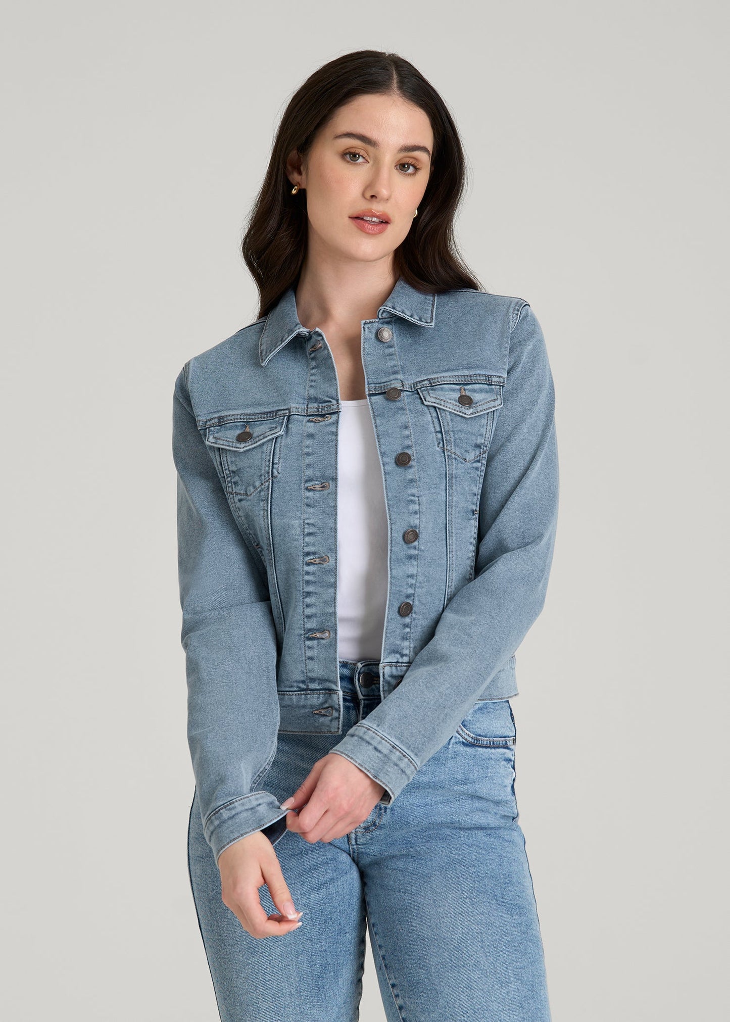 American Tall Women Classic Denim Jacket for Tall Women in Perfect Blue
