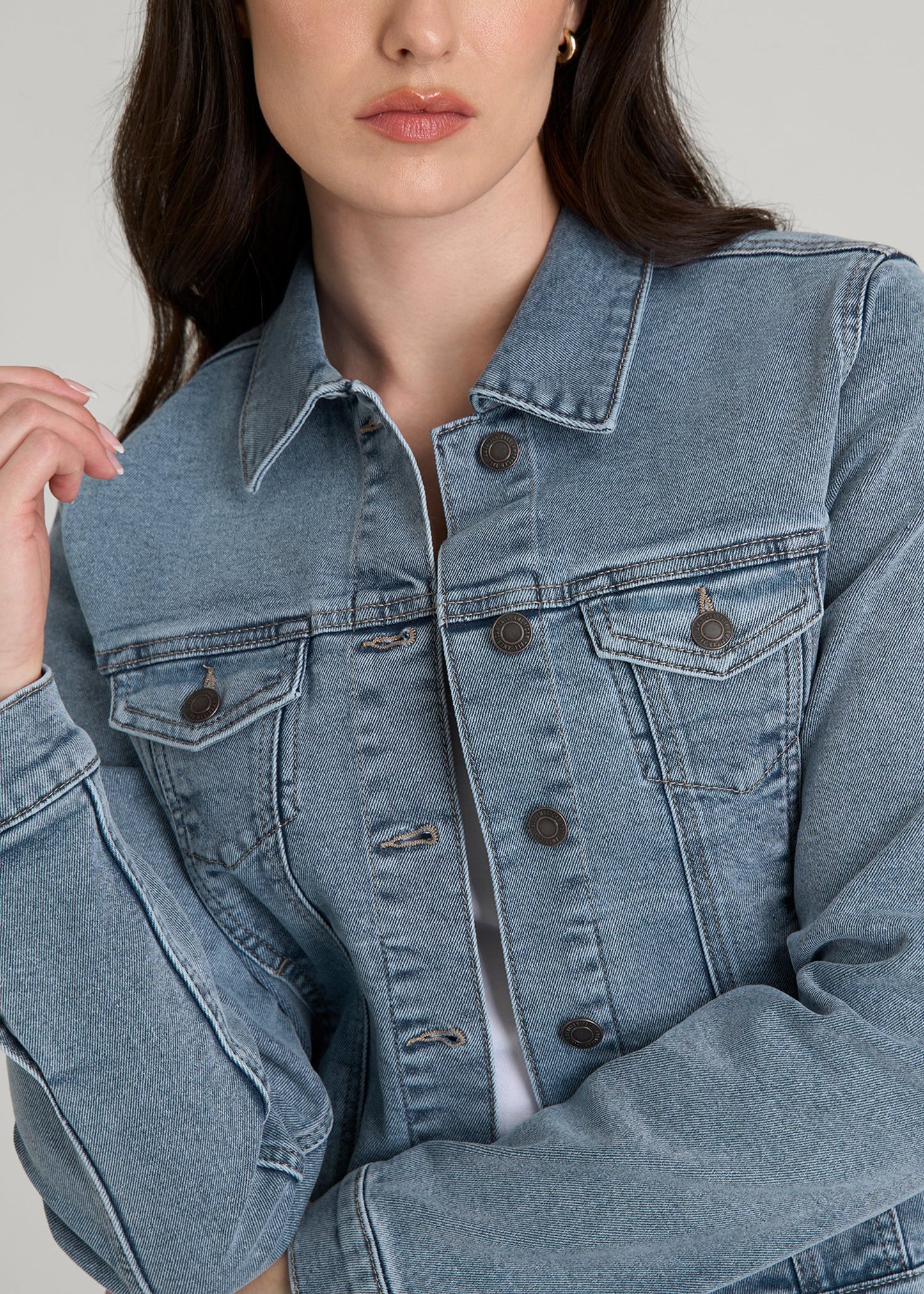 American Tall Women Classic Denim Jacket for Tall Women in Perfect Blue