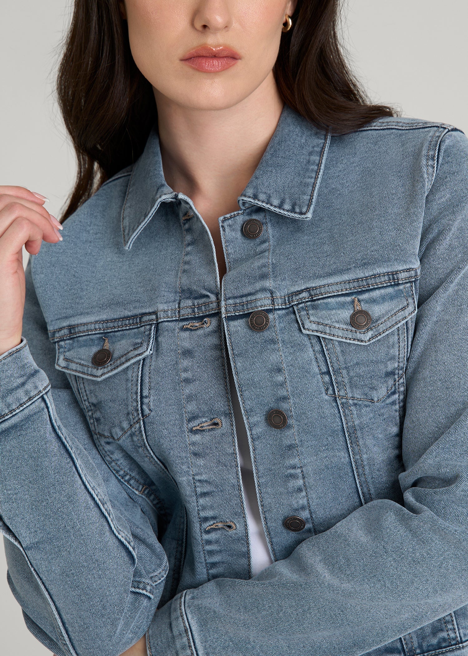 American Tall Women Classic Denim Jacket for Tall Women in Perfect Blue