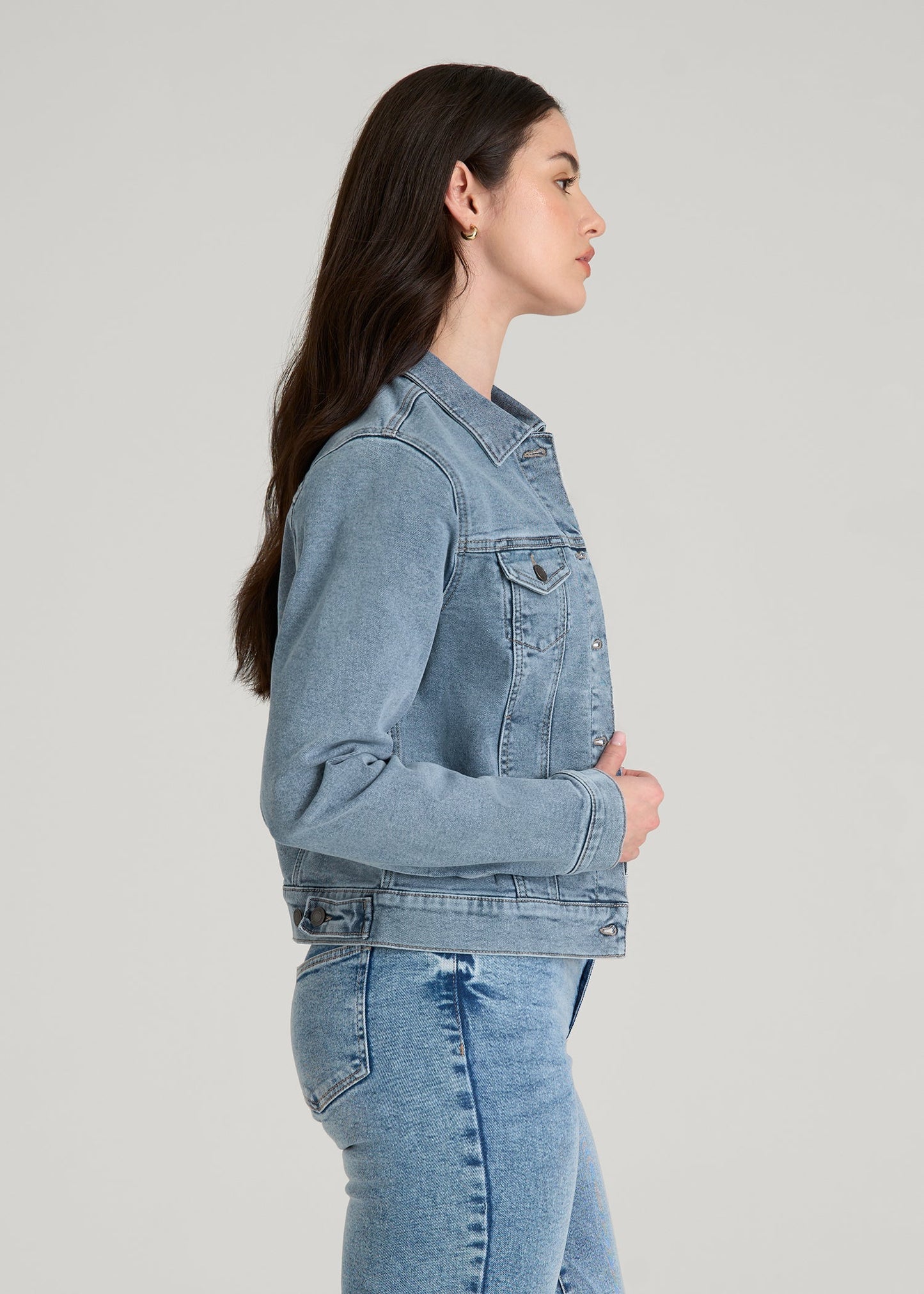 American Tall Women Classic Denim Jacket for Tall Women in Perfect Blue