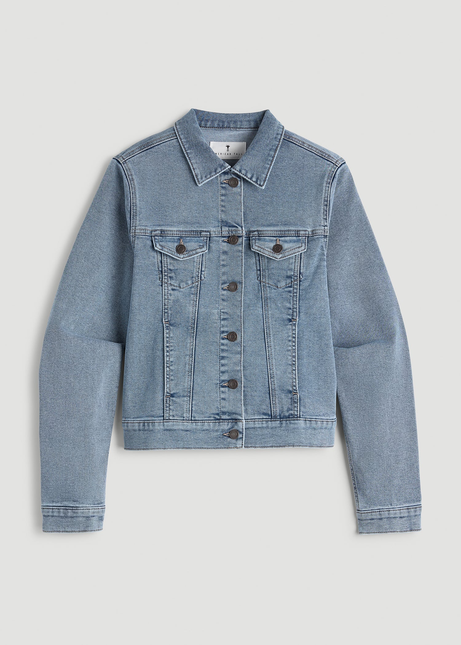 American Tall Women Classic Denim Jacket for Tall Women in Perfect Blue
