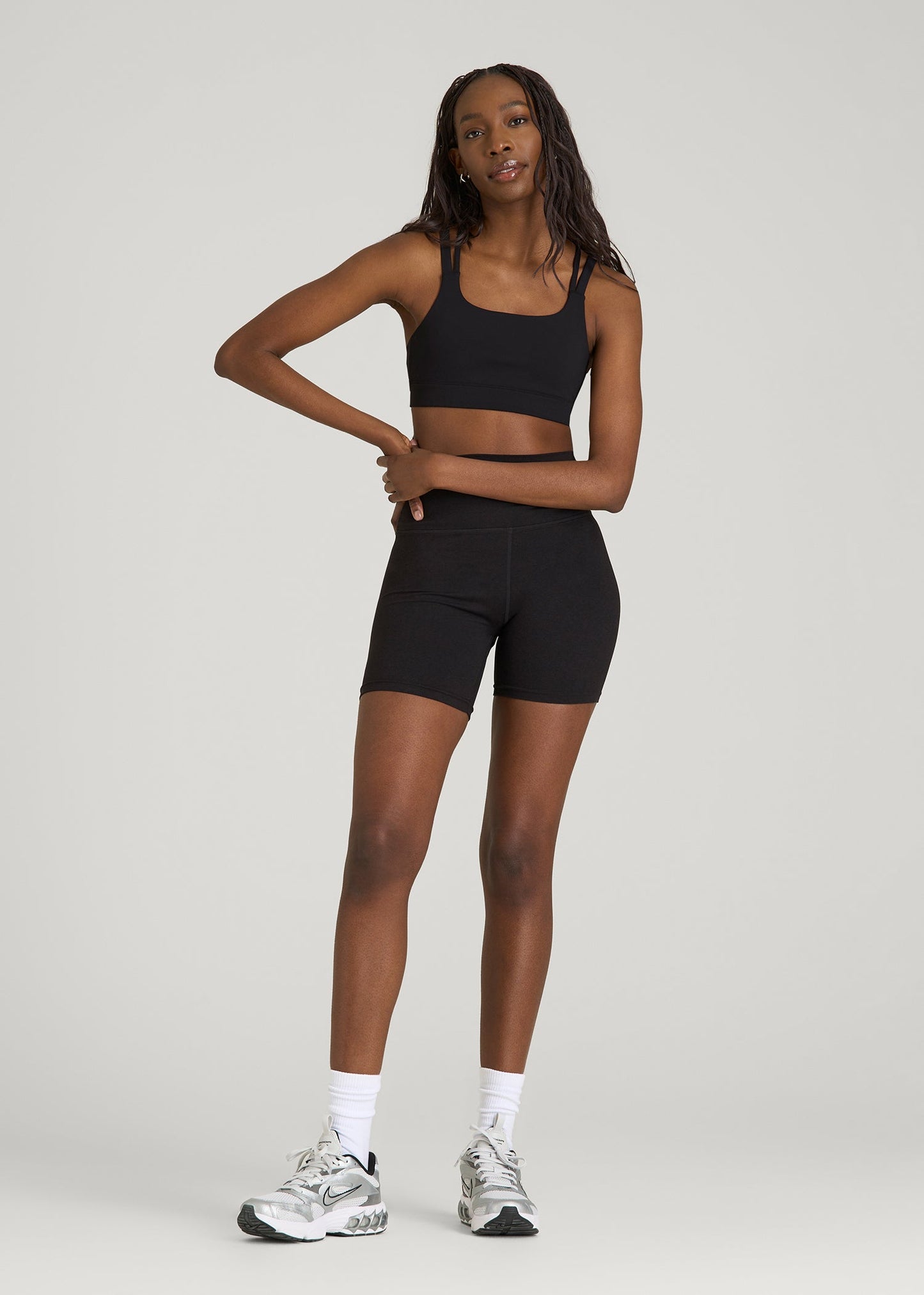 American Tall Women Ultra Soft High Rise Bike Shorts for Tall Women in Black Mix