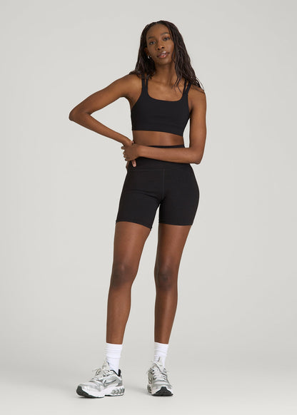 American Tall Women Ultra Soft High Rise Bike Shorts for Tall Women in Black Mix