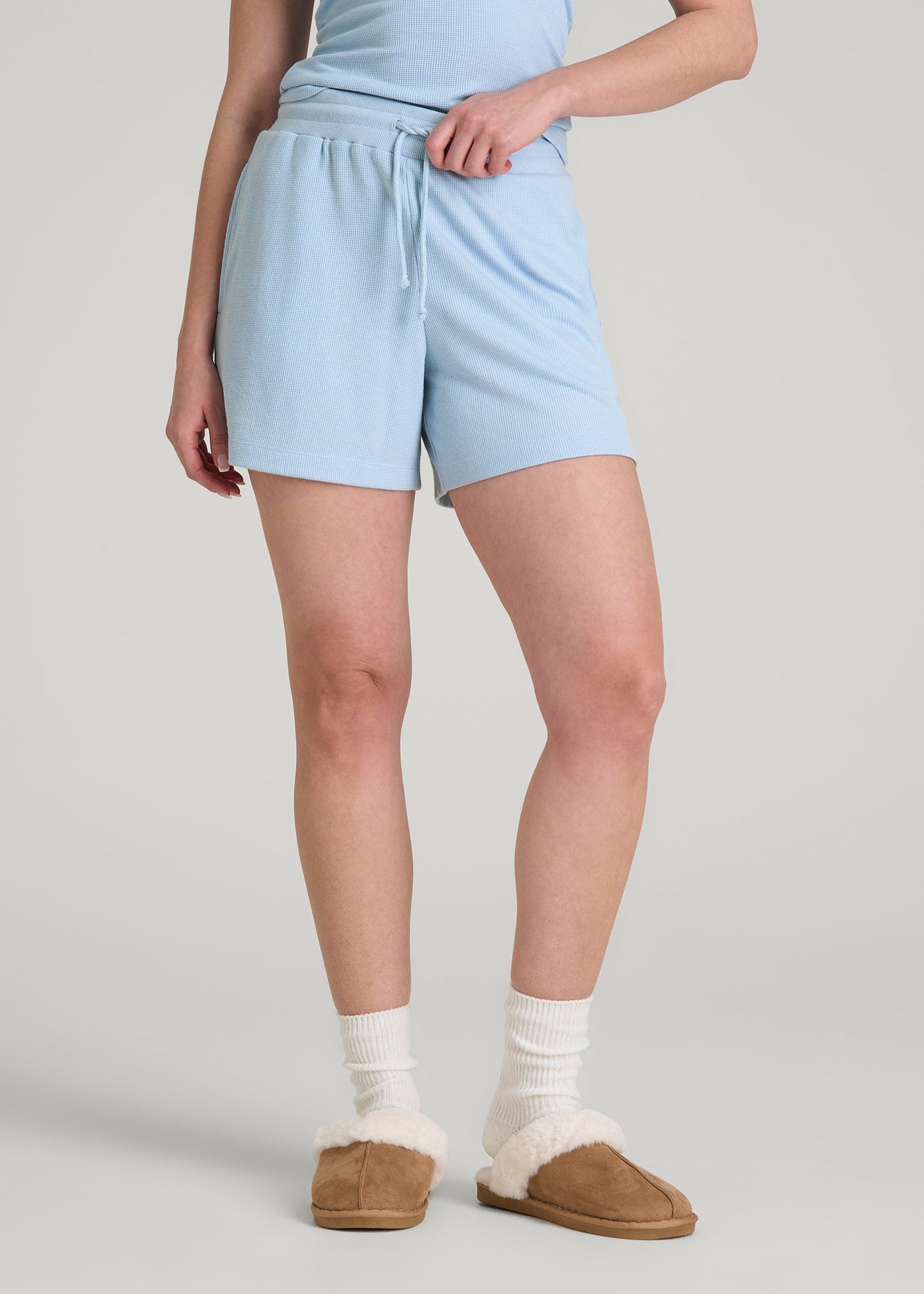 American Tall Women Waffle Sleep Shorts for Tall Women in Ice Blue