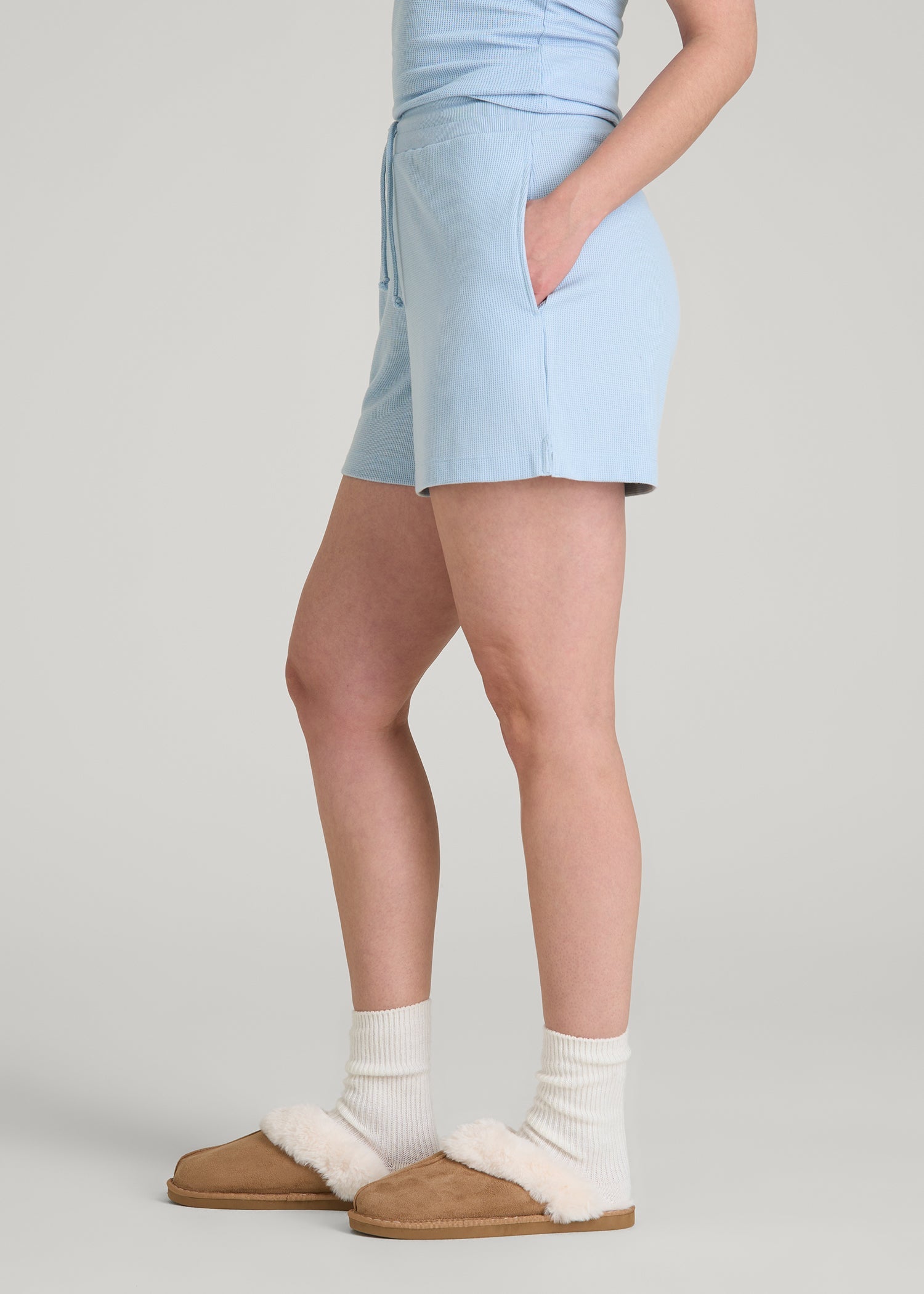 American Tall Women Waffle Sleep Shorts for Tall Women in Ice Blue